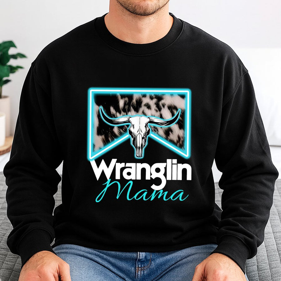 Wranglin Mama Sweatshirt | Western Cowgirl Skull Design | Premium Cotton Blend | Ranch Life Gift for Her