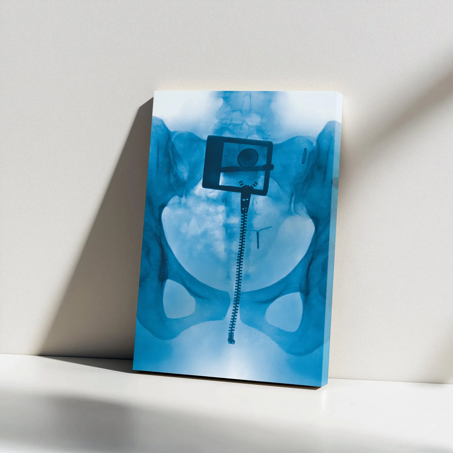 Surreal Pelvis X-Ray Canvas | Unique Basketball Hoop Medical Art | Premium Gallery Wrap Wall Decor | Edgy Modern Home & Office Gift