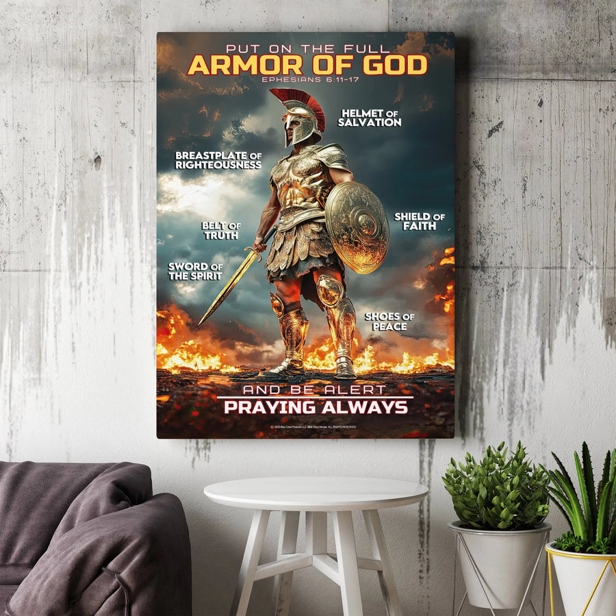 Armor Of God Vertical Canvas | Ephesians 6 Scripture Wall Art | Premium 1.25" Thick Print | Christian Religious Home Decor Gift for Men