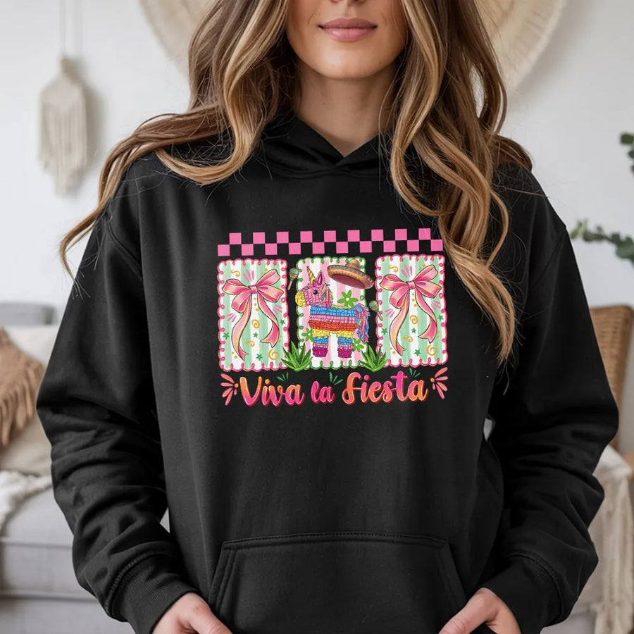 Viva La Fiesta Hoodie | Cute Piñata Graphic Sweatshirt | Soft Cotton Blend | Unisex Cinco De Mayo Mexican Party Gift