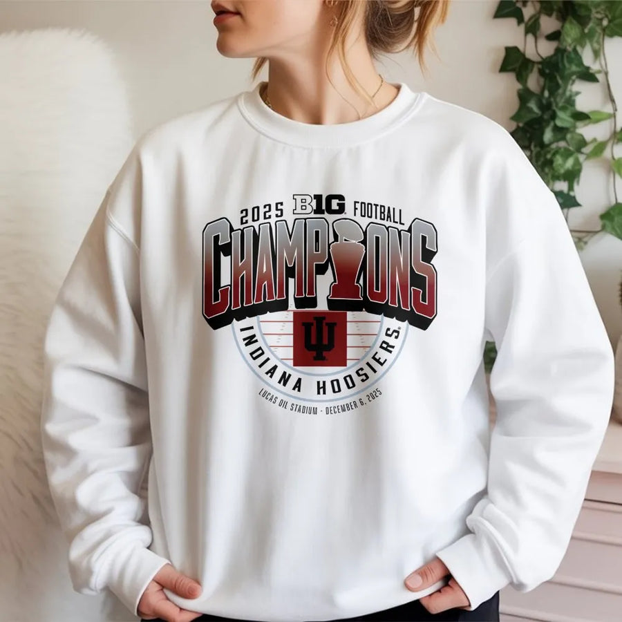 Indiana Red 2025 Big Ten Football Champions Locker Room Cotton Unisex Sweatshirt