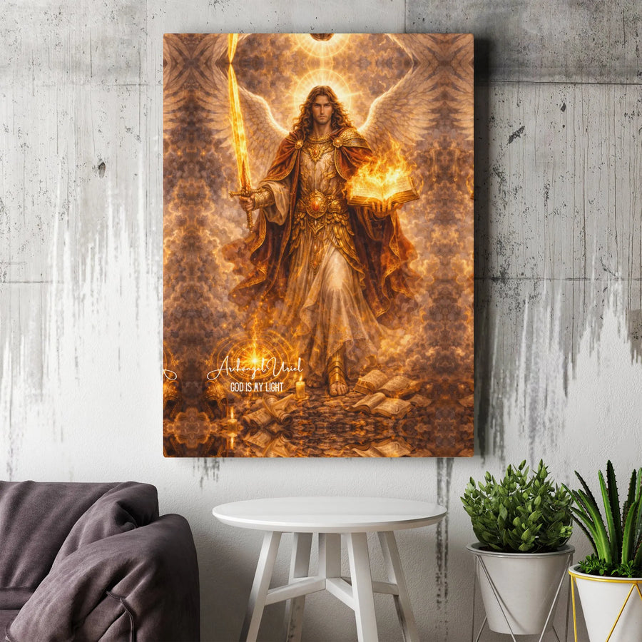 Archangel Uriel Canvas Wall Art | God Is My Light Religious Art | Premium Gallery Wrapped Canvas | Spiritual Gift for Christian Home Decor