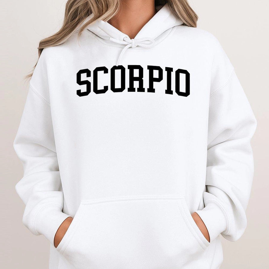 Scorpio Zodiac Hoodie | Varsity Lettering Astrology Design | Premium Cotton Blend | Gift For Astrology Lovers & Horoscope Enthusiasts