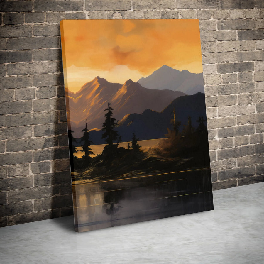 Mountain Sunset Canvas Wall Art | Modern Abstract Landscape Painting | Premium High-Resolution Print | Living Room Decor Gift
