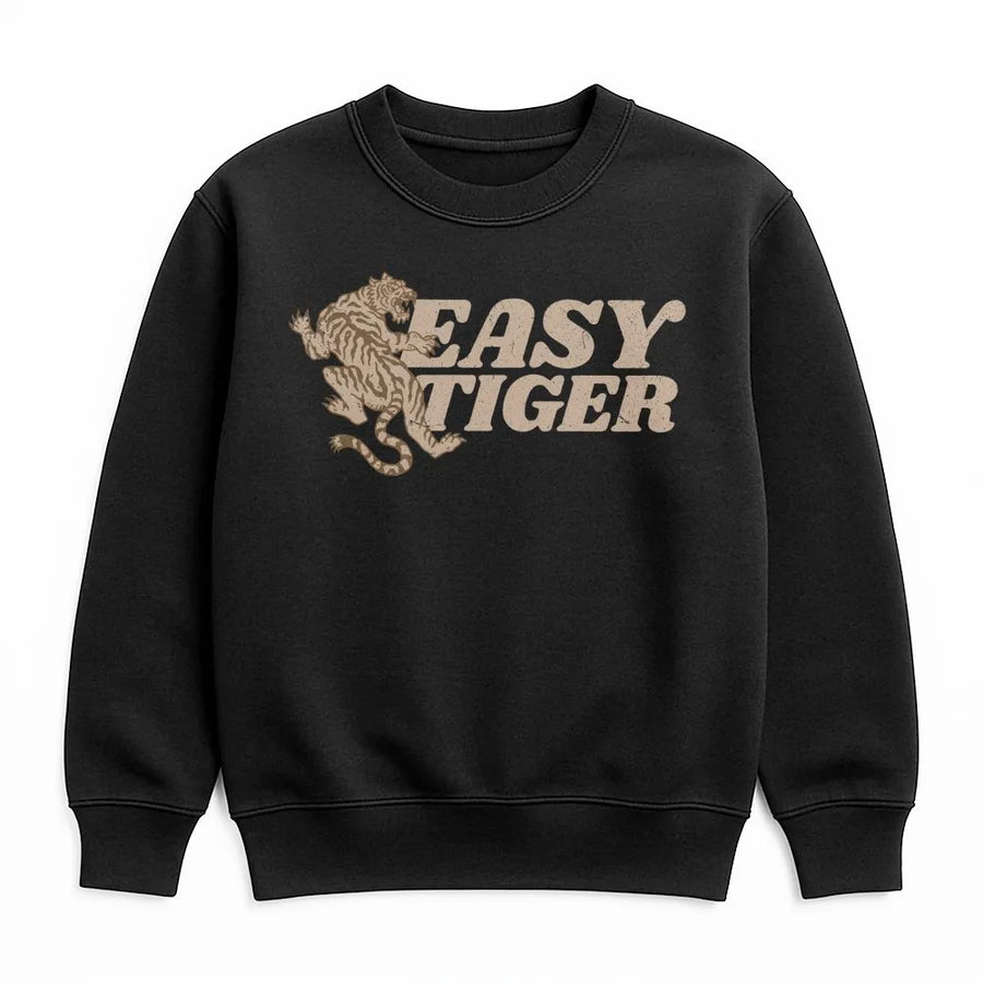 Easy Tiger Sweatshirt | Retro Tattoo Style Graphic Pullover | Premium Cotton Blend | Unisex Indie Grunge Crewneck Gift