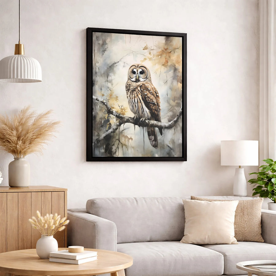 Watercolor Barred Owl Canvas Print | Neutral Forest Wall Art | Premium 1.25-Inch Gallery Wrap | Wildlife Lover Gift Home Decor