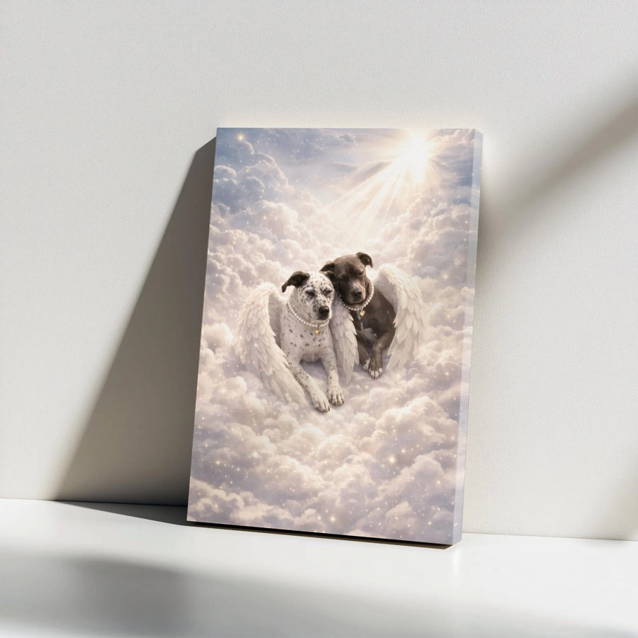 Dog Memorial Canvas Art | Two Angel Pitbulls in Heaven | Premium Gallery Wrapped Canvas | Sympathy Gift for Pet Loss