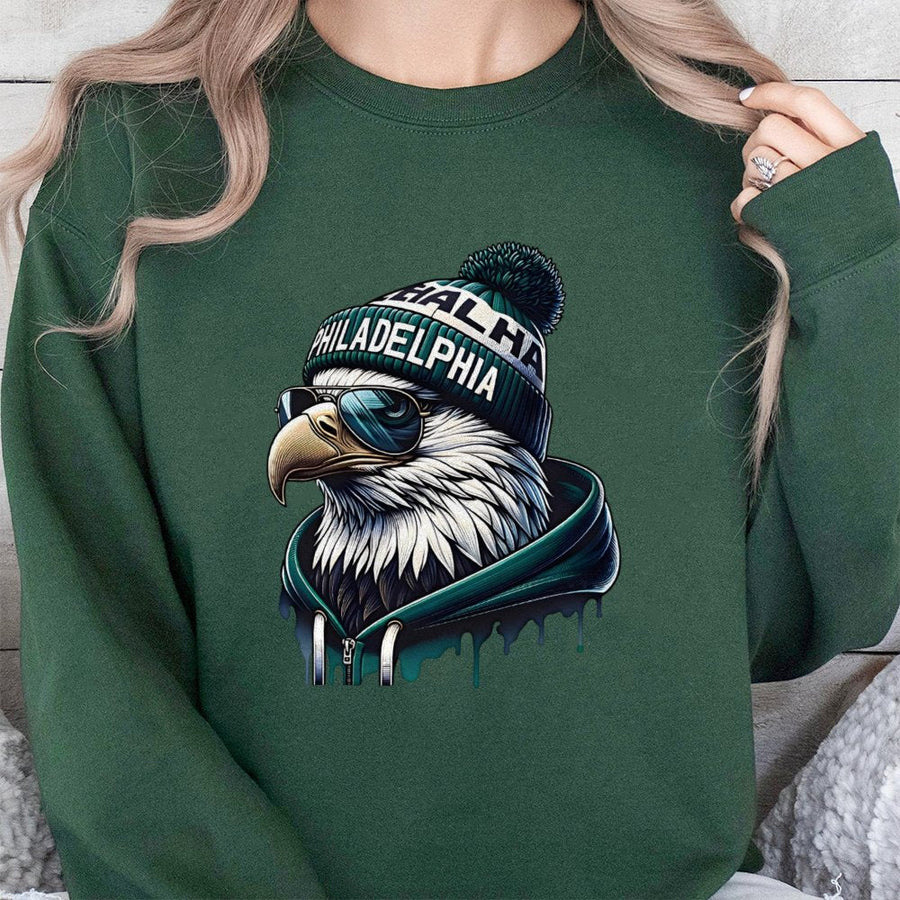 Black Graphic Sweatshirt, Philadelphia Eagle Inspired Cool Bird Design, Soft Cotton Blend, Comfortable Unisex Fit
