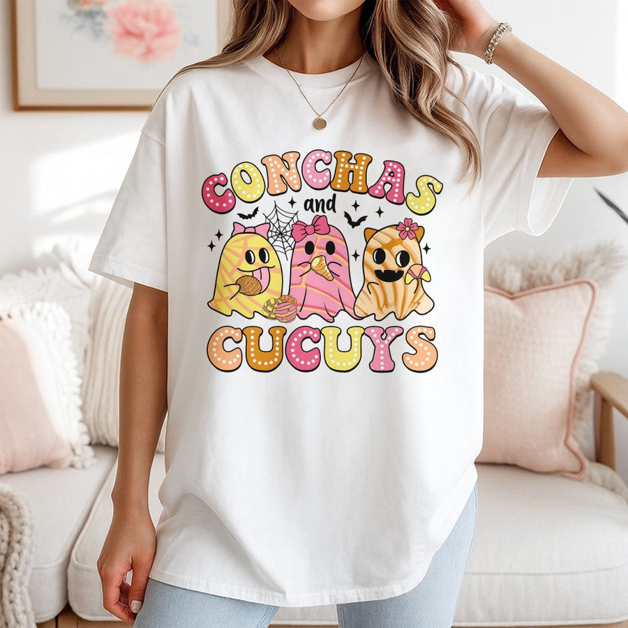 Conchas and Cucuy T-Shirt | Cute Mexican Ghost Halloween Design | Premium Soft Cotton Tee | Spooky Coquette Aesthetic Gift for Her