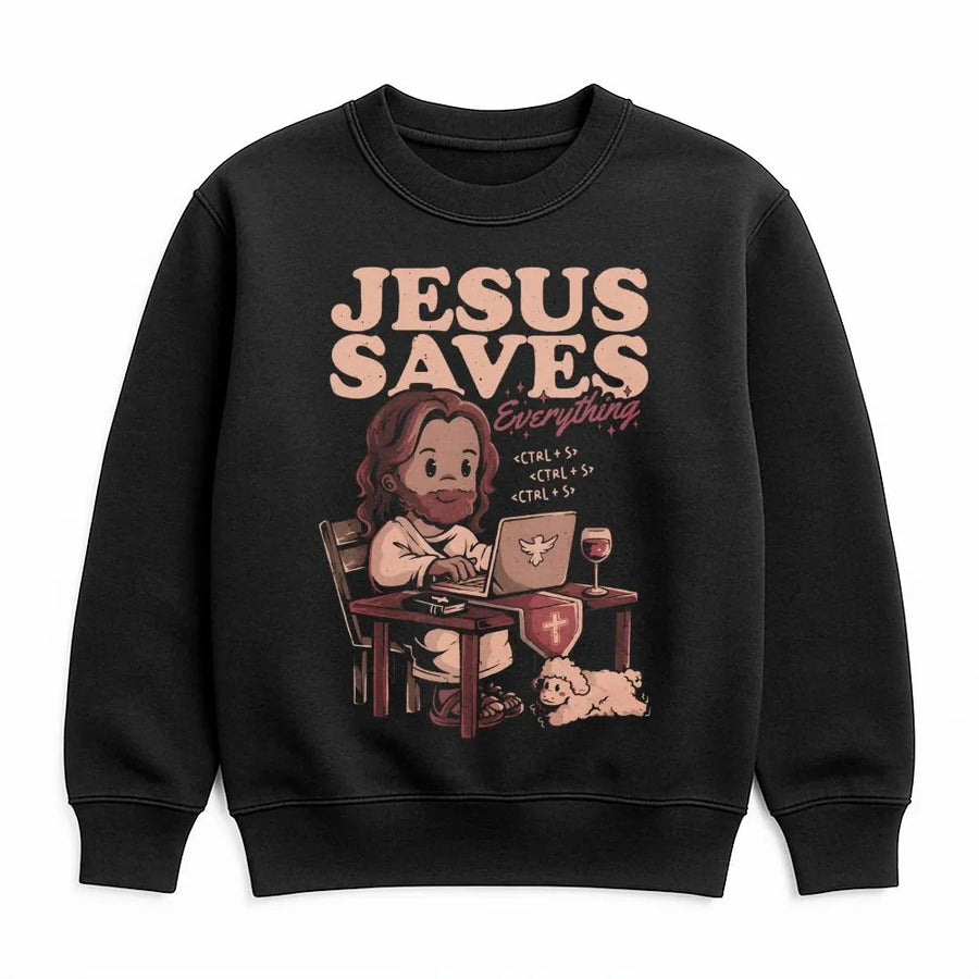 Jesus Saves Everything Sweatshirt | Funny Programmer Coding Graphic | Premium Cotton Blend | Gift For Software Developer Christian Coder