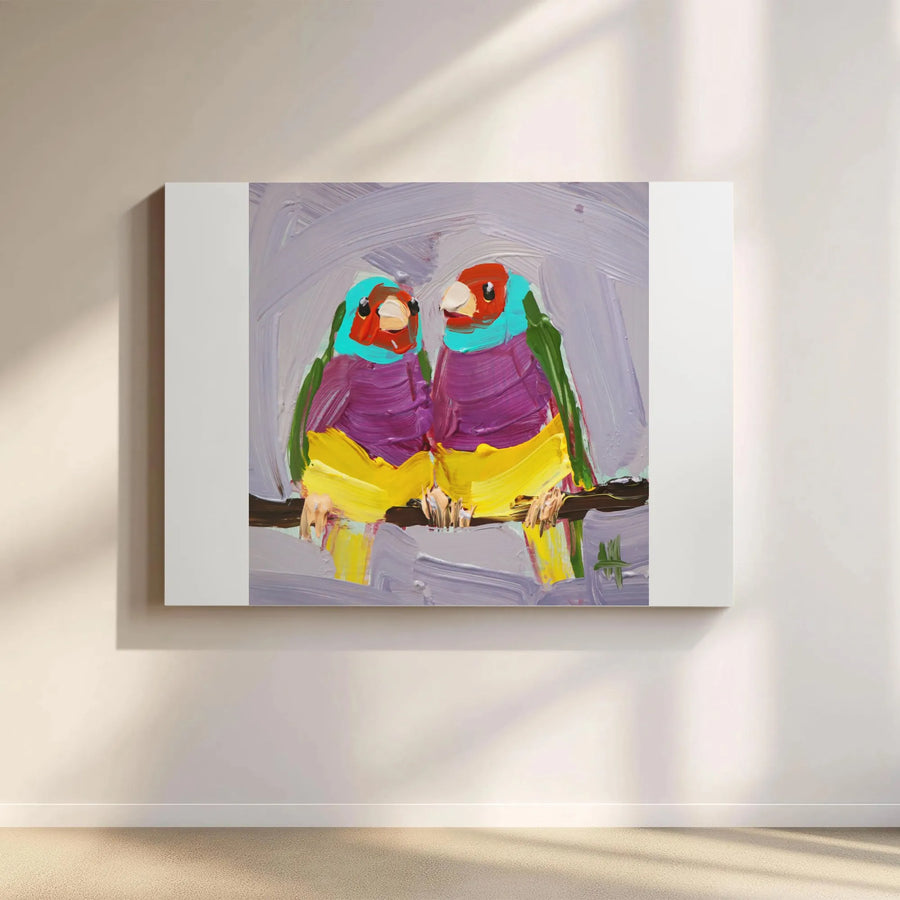 Gouldian Finch Canvas Wall Art | Colorful Abstract Bird Painting Print | Premium Thick Gallery Wrap | Modern Home Decor Bird Lover Gift