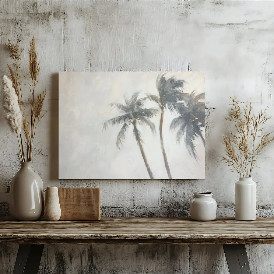 Palm Tree Canvas Wall Art | Windy Coastal Painting Print | Premium 1.25" Thick Gallery Wrap | Beach House Living Room Decor Gift