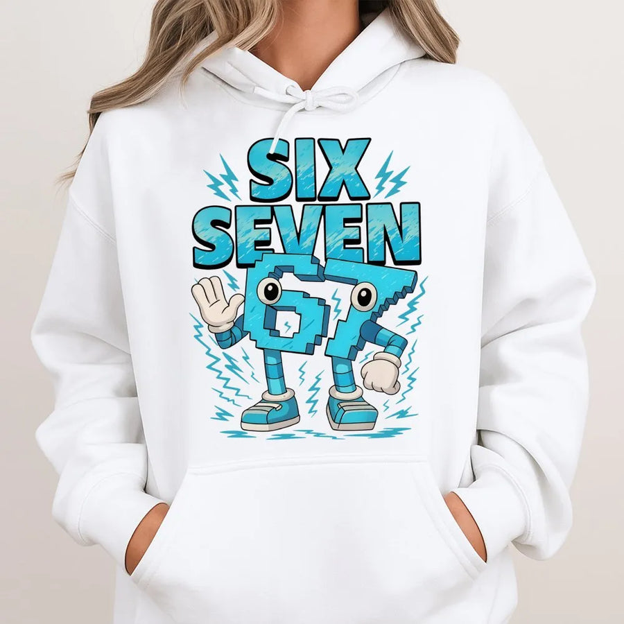 Six Seven Cartoon Hoodie | Retro Gamer Graphic Design | Premium Cotton Blend | Funny Streetwear Gift for Teens & Gamers