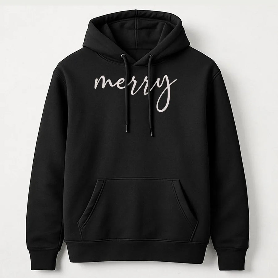 Merry Christmas Hoodie | Minimalist Script Holiday Sweatshirt | Premium Cotton Blend | Cozy Gift for Women and Men