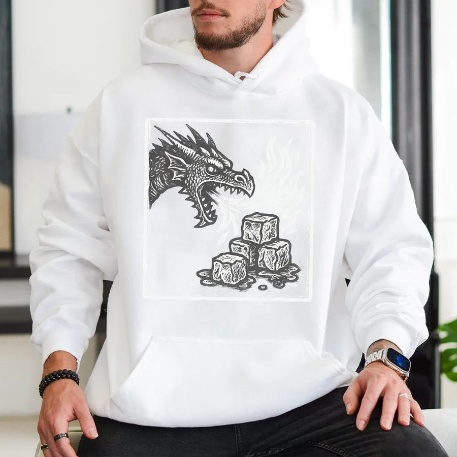Dragon Melting Ice Cube Hoodie | Fantasy Graphic Art Streetwear | Premium Cotton Blend | Artistic Gift for Fantasy Lovers and Gamers