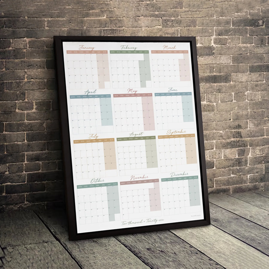 2026 Yearly Calendar Canvas Print | Minimalist Color Block Wall Art | Premium Gallery Wrapped Canvas | Office Decor & Organizational Gift