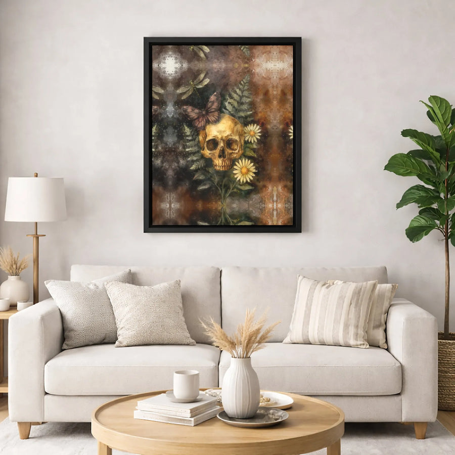 Skull Wall Art Print | Gothic Botanical Butterfly Canvas | Premium Gallery Wrapped Decor | Moody Nature Gift for Home Office