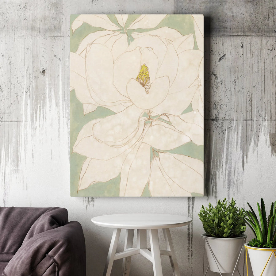 Minimalist Magnolia Vertical Canvas | Vintage Botanical Line Art | Premium Thick Gallery Wrap | Modern Farmhouse Wall Decor Gift