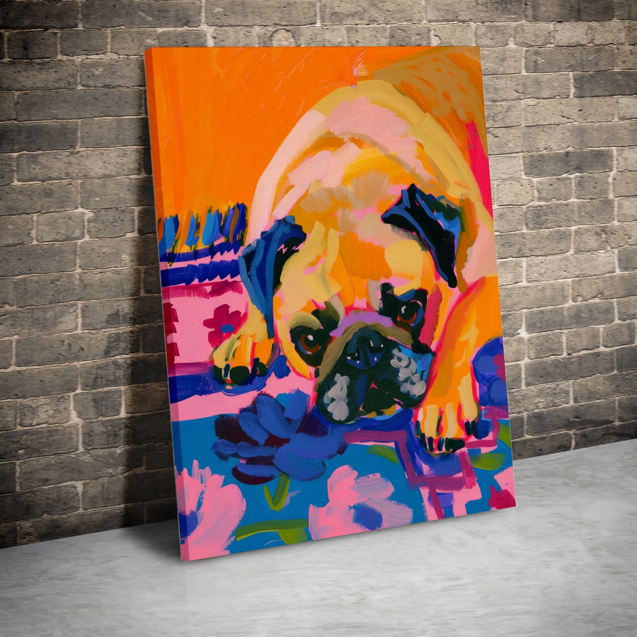 Pug Dog Canvas Wall Art | Colorful Abstract Pet Portrait | 1.25 Inch Premium Gallery Wrap | Modern Home Decor Gift for Dog Lovers