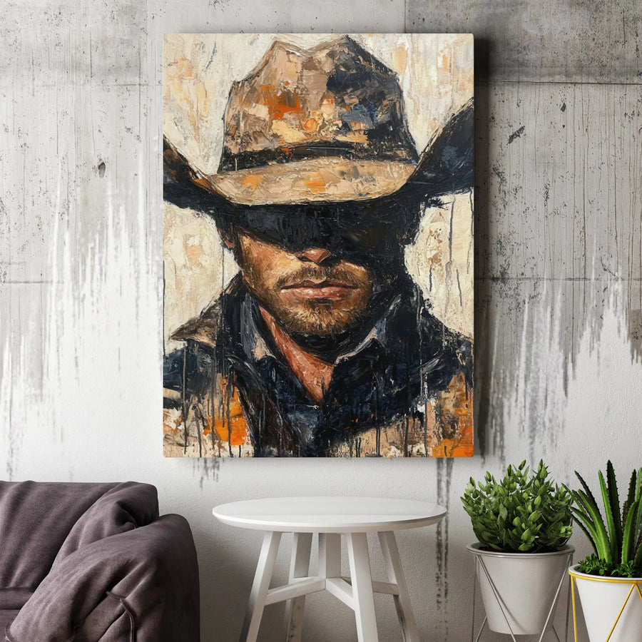 Abstract Cowboy Canvas Print | Textured Impasto Western Wall Art | Premium 1.25" Gallery Wrap | Southwestern Home Decor Gift for Him