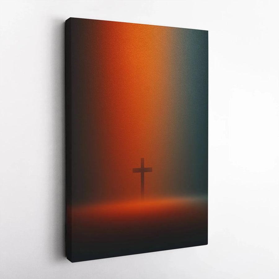 Christian Cross Canvas Wall Art | Modern Minimalist Sunset Gradient | Premium Gallery Wrapped Canvas | Spiritual Faith Based Home Decor Gift