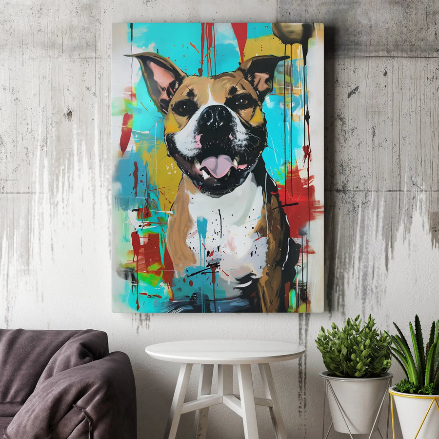 Pitbull Dog Wall Art | Vibrant Colorful Pop Art Graffiti Portrait | Premium 1.25-Inch Gallery Wrapped Canvas | Unique Dog Lover Gift Home Decor