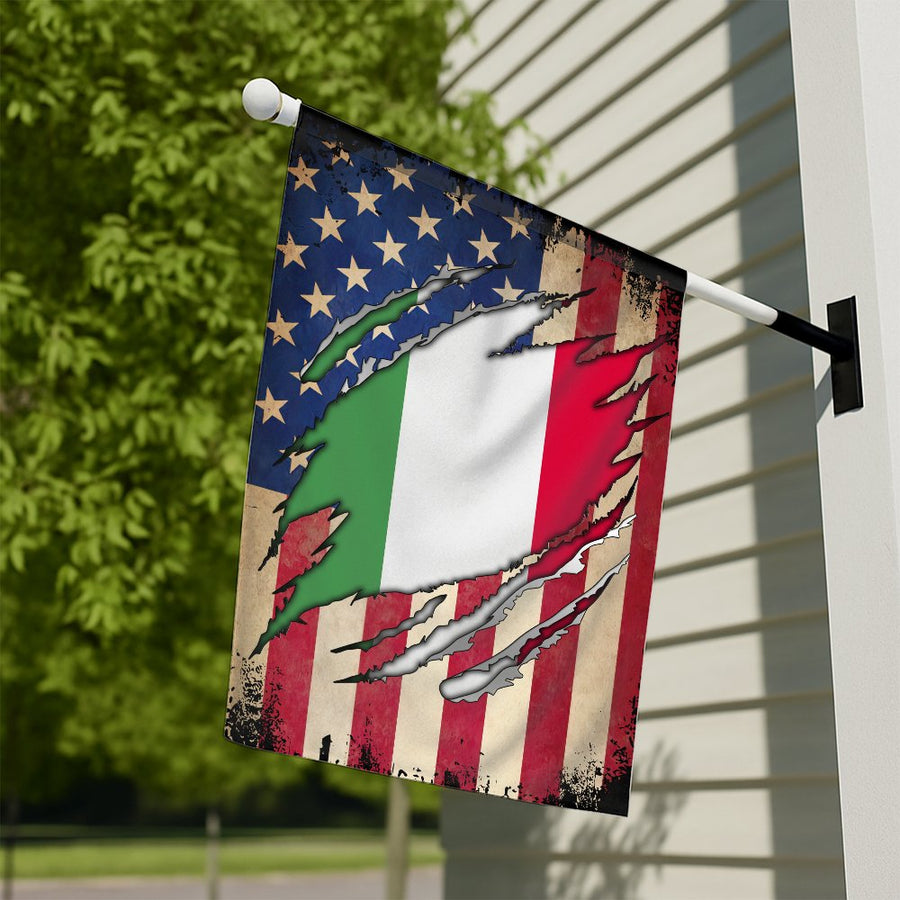American Italian Flag | Torn USA Italy Heritage Design | Premium Polyester Weather-Resistant | Patriotic Garden House Gift