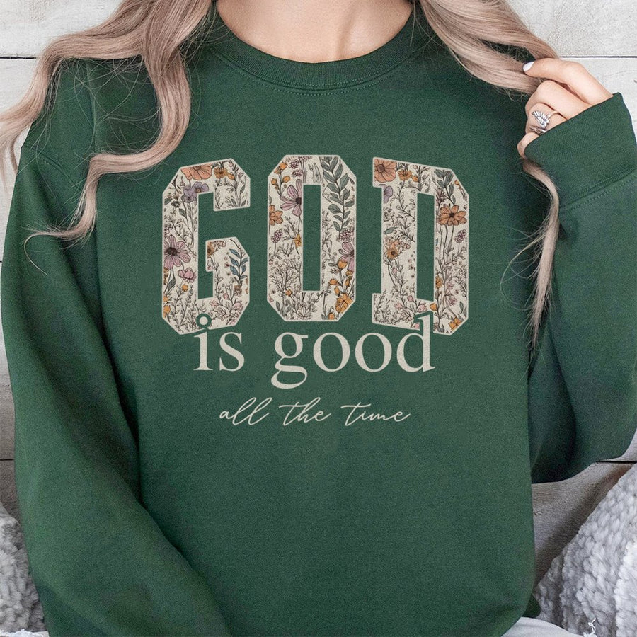 God Is Good Sweatshirt | Floral Christian Faith Shirt | Premium Cotton Blend Crewneck | Religious Gift for Women and Men