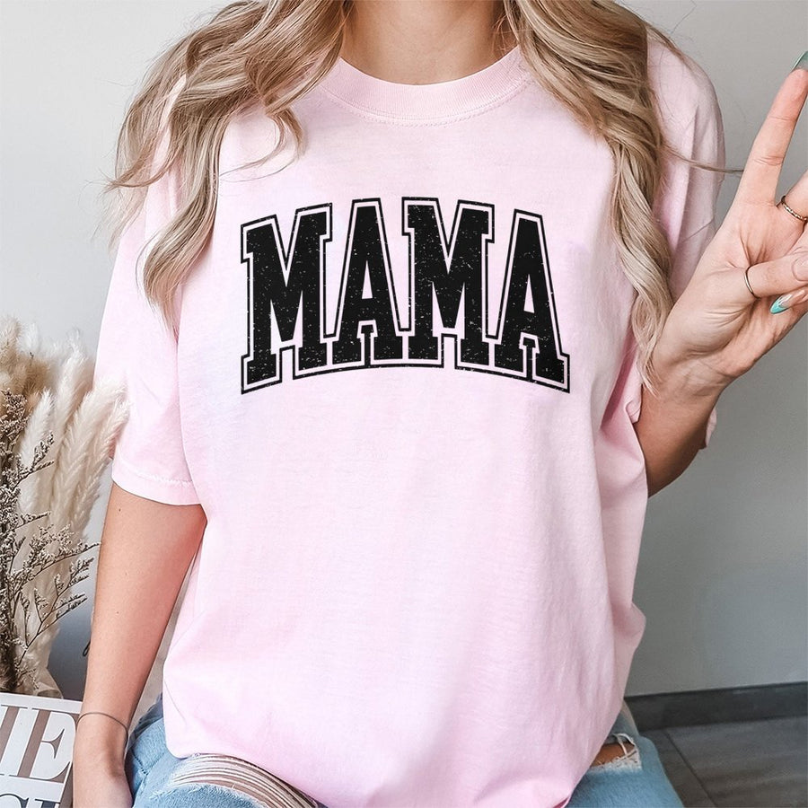 Mama T-Shirt | Distressed Varsity Lettering Graphic | 100% Cotton Soft Premium Tee | Mother's Day 2026 Gift for Mom, New Mom or Grandma