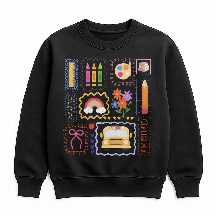 Teacher Sweatshirt Back To School | Colorful Doodle Stationery Graphic | Soft Premium Cotton Blend | Gift For Elementary Teacher Appreciation
