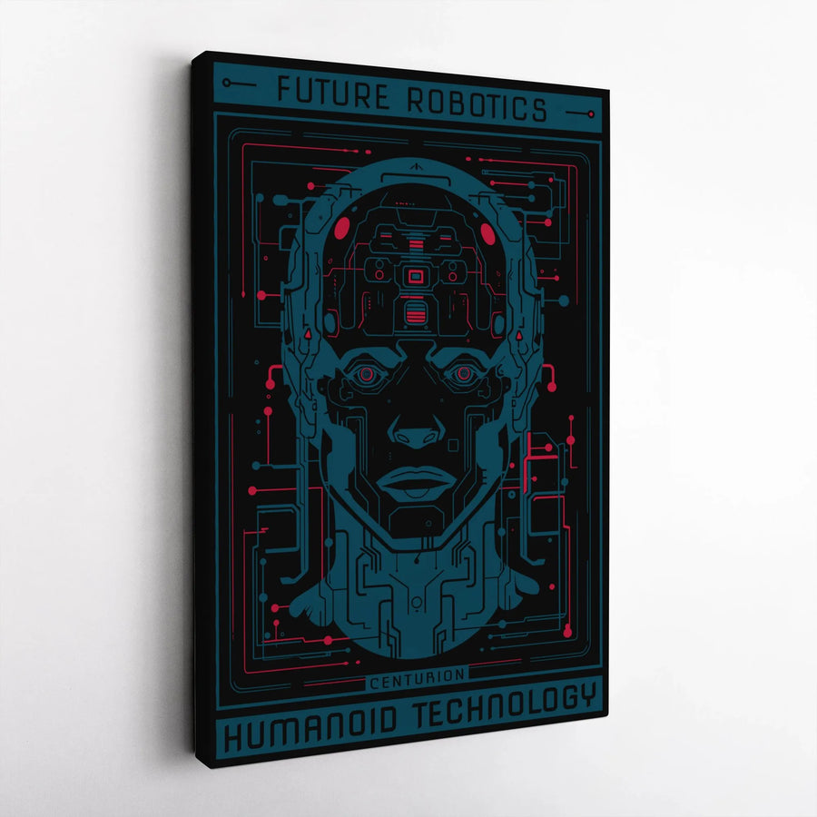 Futuristic Robot Wall Art | Humanoid Technology Blueprint | Premium Gallery Wrapped Canvas | Gift for Sci-Fi Fan & Office Decor