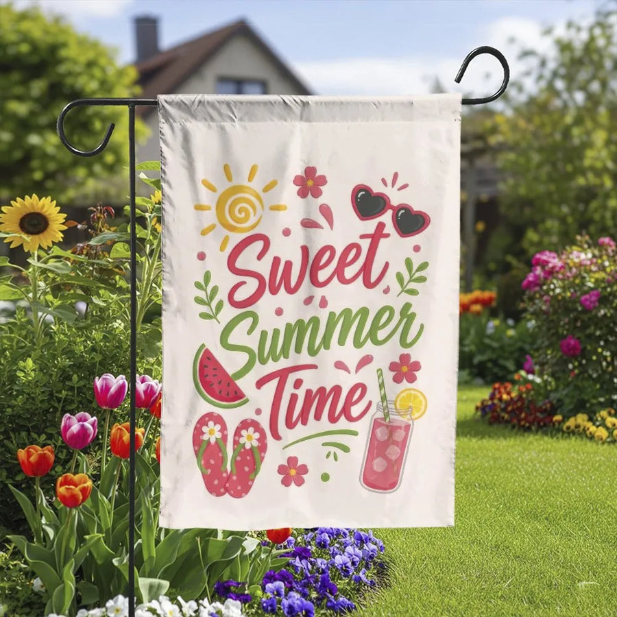Sweet Summer Time Garden Flag | Double Sided Seasonal Print | Premium Weather Resistant Fabric | Welcome Decor for Front Yard & Patio Gift
