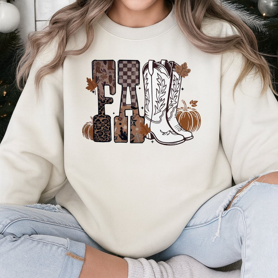 Western Fall Sweatshirt | Cowgirl Boots and Leopard Print Graphic | Premium Cotton Blend | Cozy Autumn Gift for Women