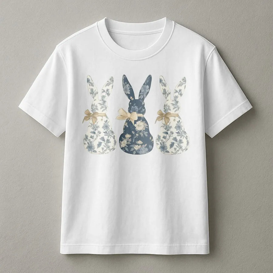 Floral Bunny T-Shirt | Coquette Bow & Vintage Botanical Rabbit Graphic | Premium Soft Cotton Blend | Cute Cottagecore Easter Gift for Women