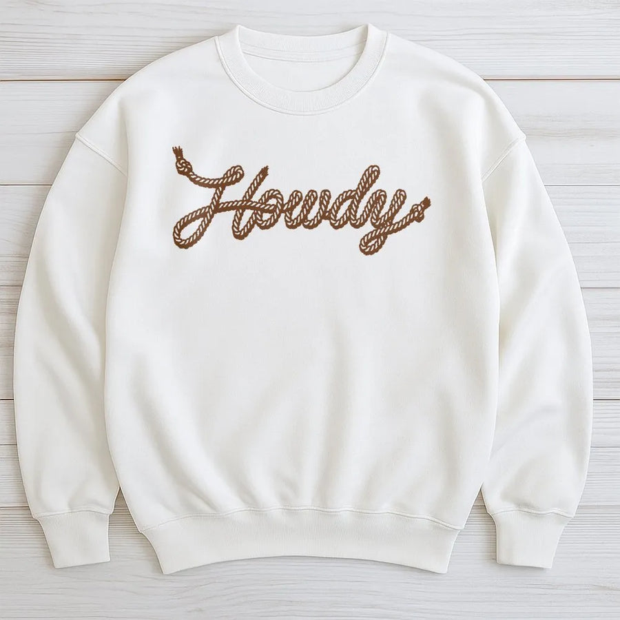 Howdy Sweatshirt | Trendy Rope Script Graphic | Premium Soft Cotton Blend | Oversized Western Apparel Gift for Country Fan