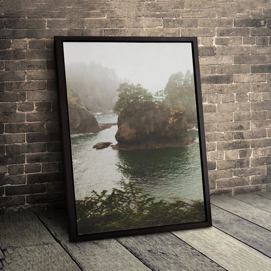 Foggy Coastal Sea Stack Canvas Wall Art | Moody Pacific Northwest Landscape Print | 1.25-Inch Gallery Wrap | Premium Nature Decor for Home or Office