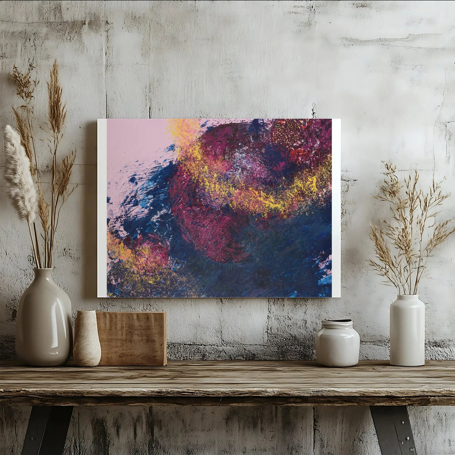 Modern Abstract Canvas Wall Art | Bold Magenta Blue Yellow Print | Premium 1.25-Inch Gallery Wrap | Contemporary Home & Office Decor Gift