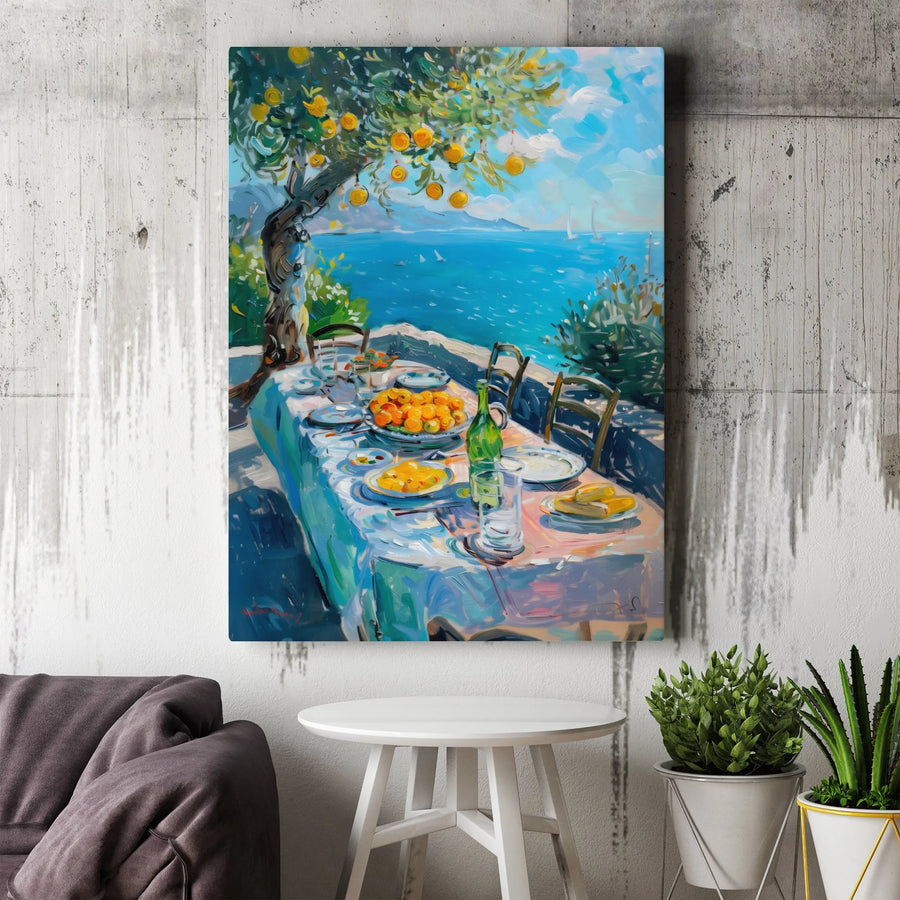 Mediterranean Coastal Canvas Art | Impressionist Lemon Tree Painting Print | Premium High-Resolution Canvas | Kitchen & Dining Room Wall Decor Gift