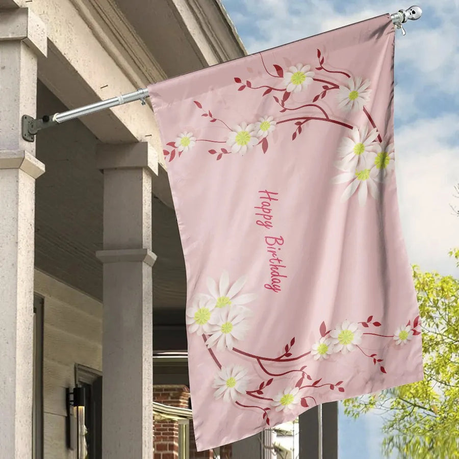 60th Birthday House Flag | Elegant Floral Daisy Design | Weather-Resistant Polyester Banner | Outdoor Party Decoration Gift for Women