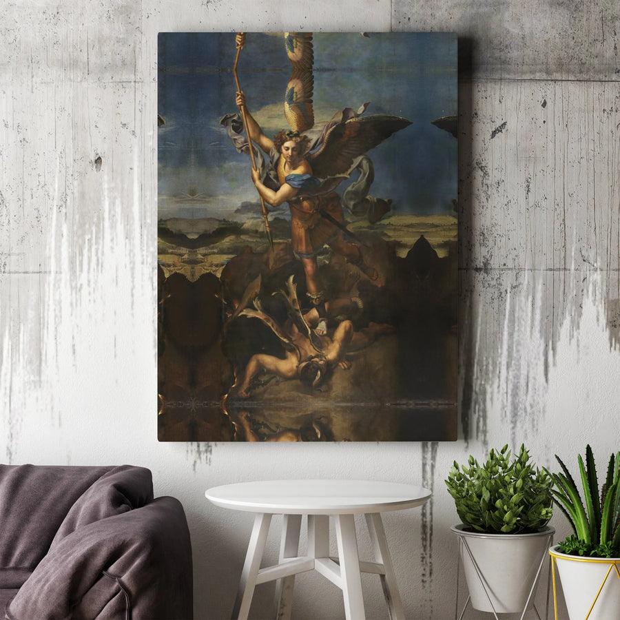 St. Michael Vanquishing Satan Canvas | Classic Raphael Fine Art Print | Premium 1.25 Inch Gallery Wrap | Religious Wall Decor for Home Office