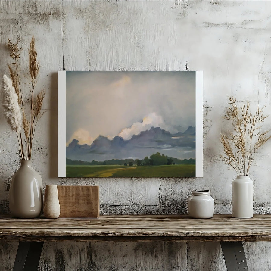 Landscape Canvas Wall Art | Traveling Light Moody Cloudscape Painting | Premium 1.25" Thick Profile Canvas | Living Room & Office Wall Decor Gift