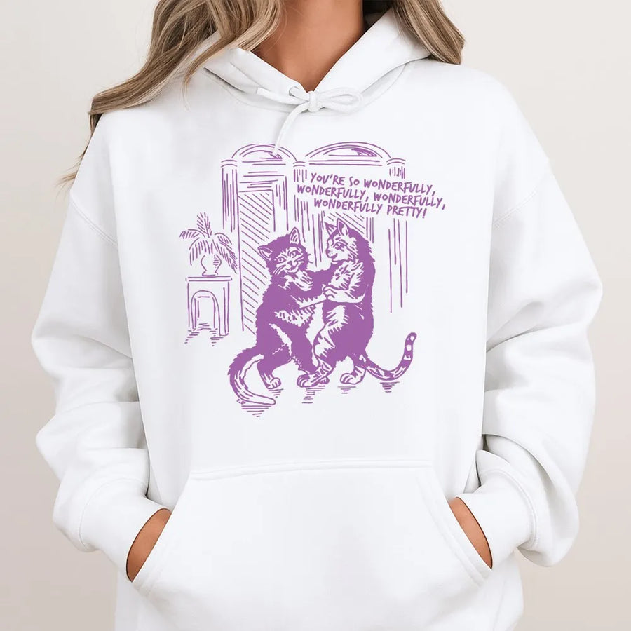 Dancing Cats Hoodie | Retro 90s Indie Rock Aesthetic | Soft Cotton Blend | Unique Gift for Music Lovers and Cat Owners