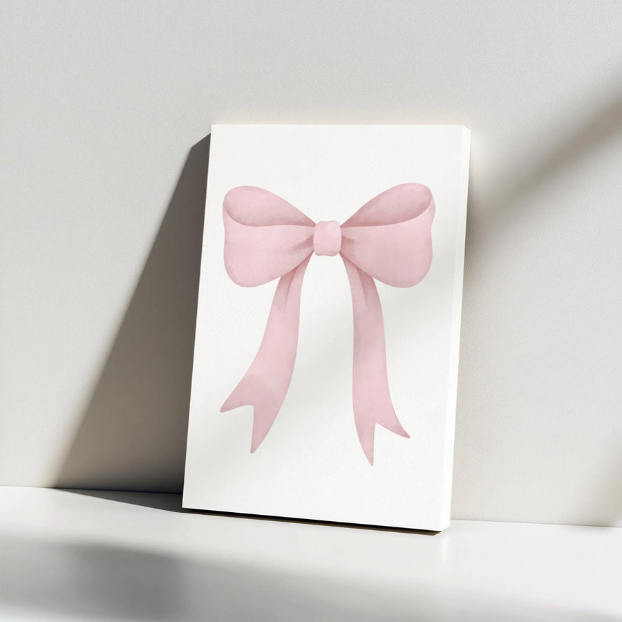 Pink Bow Canvas Wall Art | Watercolor Coquette Aesthetic Print | Premium 1.25" Thick Gallery Wrap | Nursery Decor Gift for Girl's Room