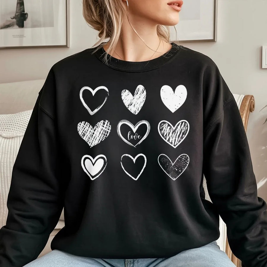 Heart Sweatshirt | Distressed Valentine Graphic Print | Premium Cotton Blend Crewneck | Cute Aesthetic Gift for Her