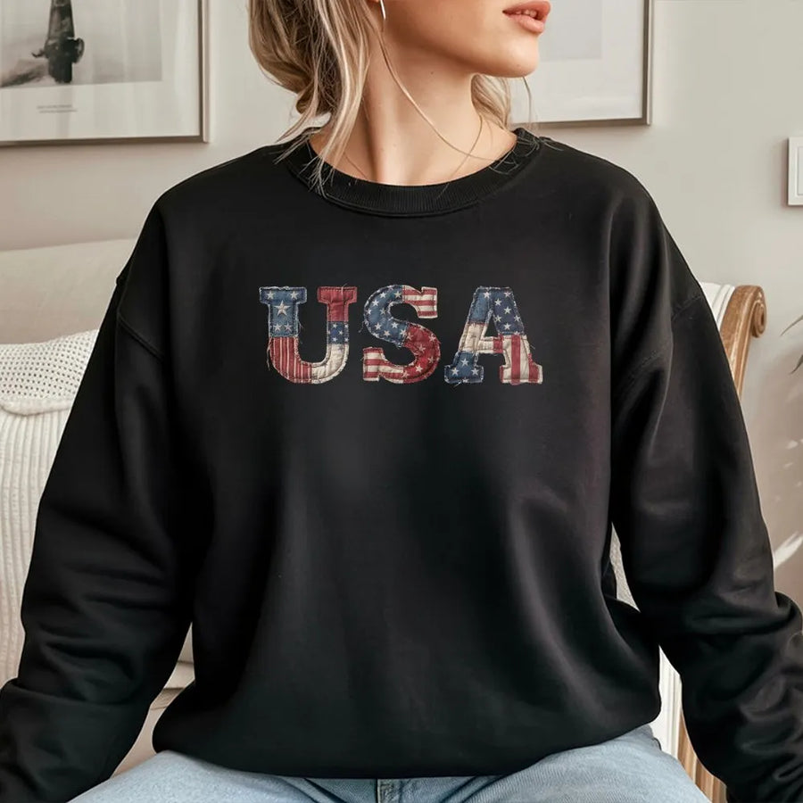 Vintage USA Sweatshirt | Retro American Flag Graphic | Premium Comfort Colors Cotton Tee | Patriotic 4th of July Gift for Men and Women