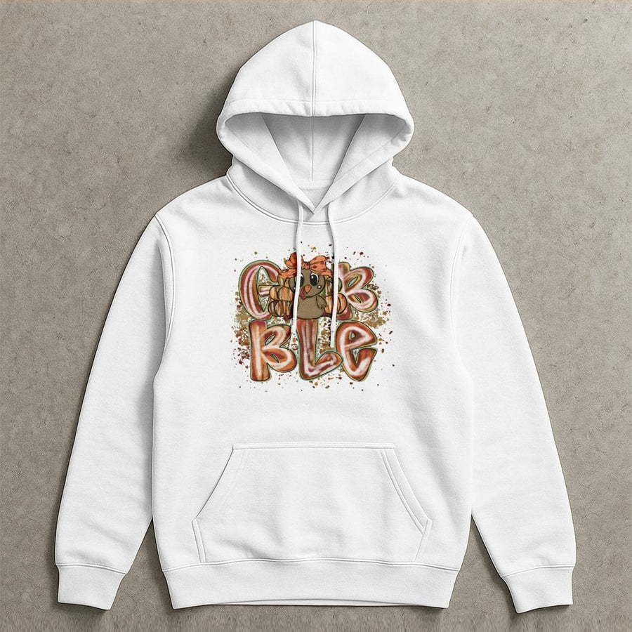 Gobble Turkey Hoodie | Cute Coquette Bow Fall Graphic | Soft Cotton-Blend Premium Pullover | Thanksgiving Outfit Gift for Women