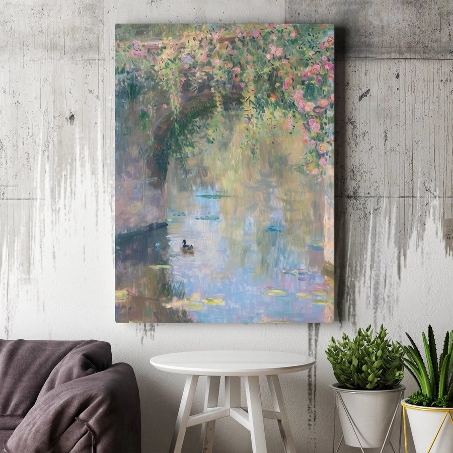 Claude Monet The Rose Arches Wall Art | Impressionist Giverny Landscape Canvas Print | Premium Gallery Wrap Decor | Gift for Art Lovers