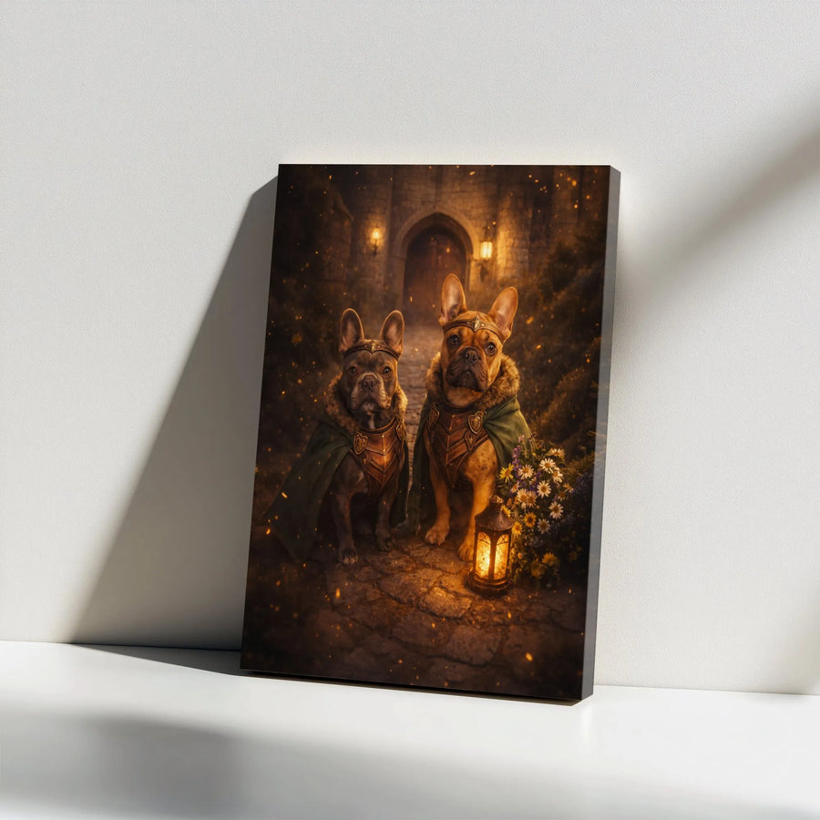 French Bulldog Canvas Art | Medieval Warrior Frenchie Portrait | Premium Gallery Wrap | Unique Fantasy Dog Lover Gift
