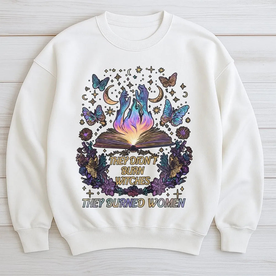 Feminist Witch Sweatshirt | They Burned Women Celestial Graphic | Premium Cotton Blend | Pro Choice Women's Rights Activist Gift
