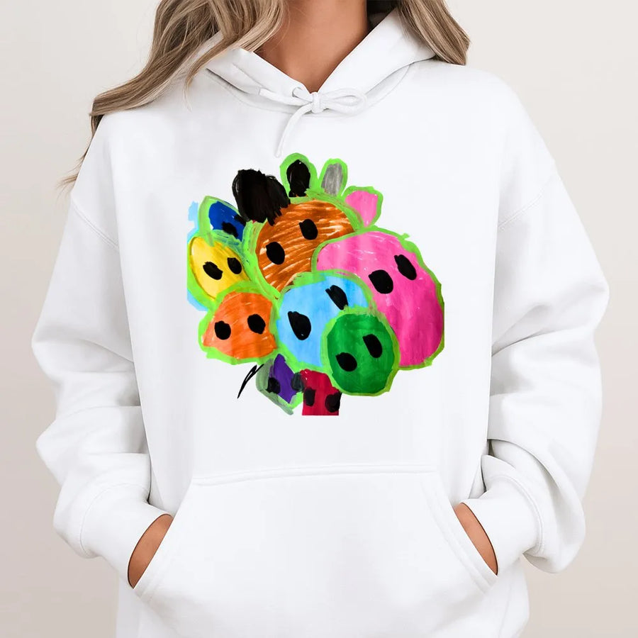 Colorful Abstract Animal Art Hoodie | Quirky Kids Drawing Graphic | Premium Cotton Blend | Unisex Artistic Streetwear Gift